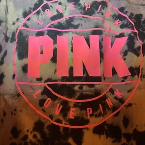 PINK Victoria's Secret Black & White Tie-Dye Pocket Tee with Pink Logo